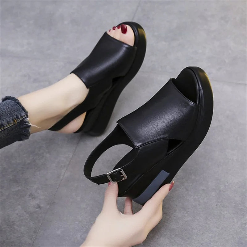 Summer Wedge Platform Sandals Fashion Retro Beach Shoes Ladies Casual Peep Toe Soft Comfortable
