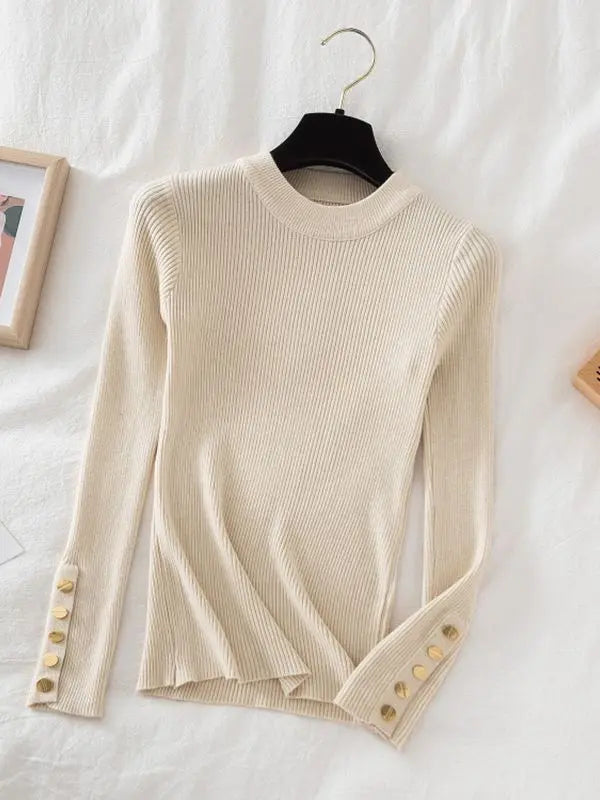 Women's thick sweater pullovers casual button o-neck chic sweater female knit top soft jumper tops