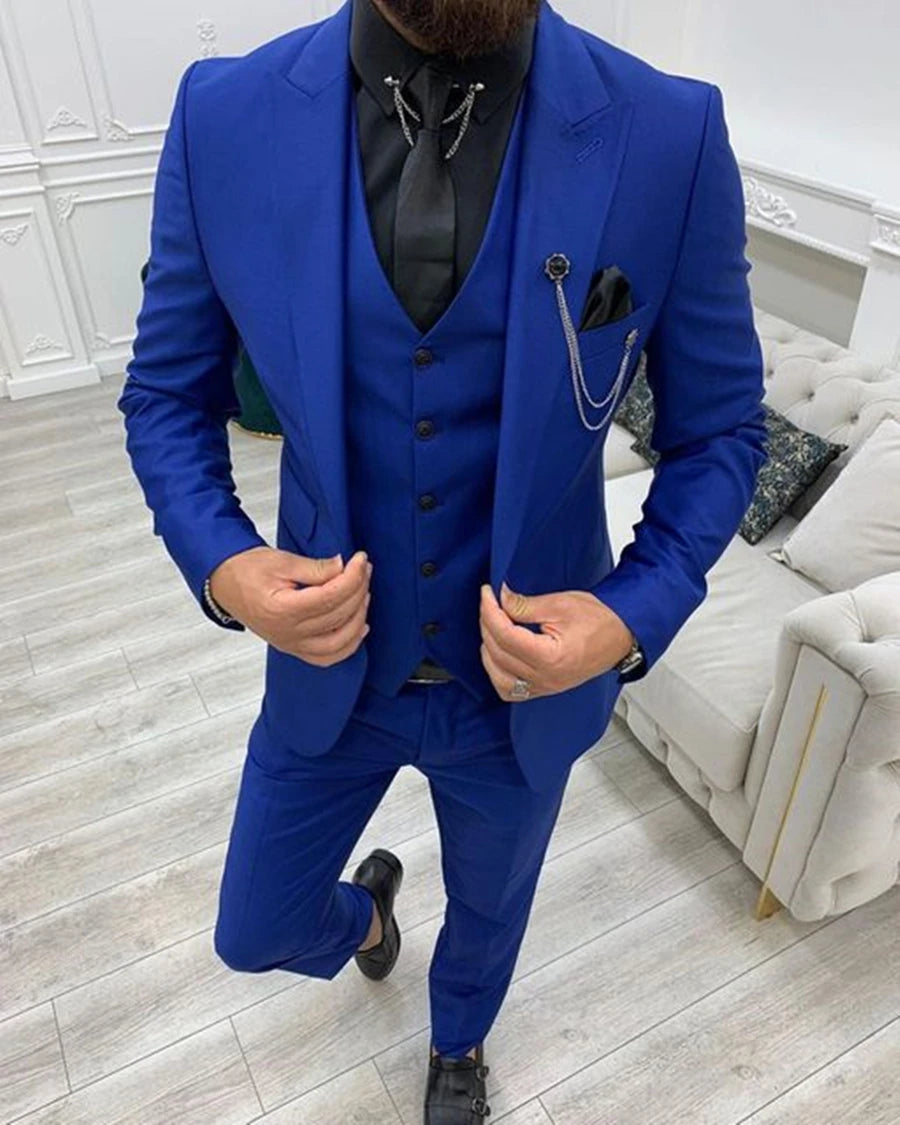 Solid Men Suits 3 Piece Formal Male Suits Fashion Clothing Set Jacket with Pants and Vest