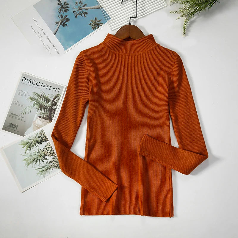 Women's Turtleneck Sweater Knitted Soft Pullovers cashmere Jumpers Basic Solid Soft Sweaters Women Autumn Winter Casual Top