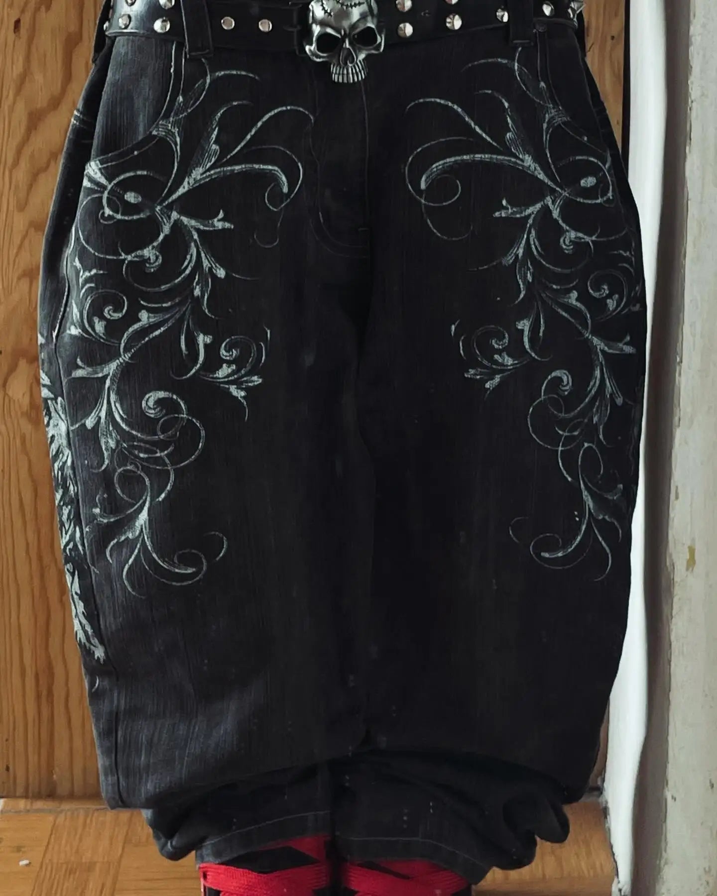 Gothic Retro American Cross Embroidery Patchwork Baggy Jeans  Streetwear Casual Straight Wide-leg Pants