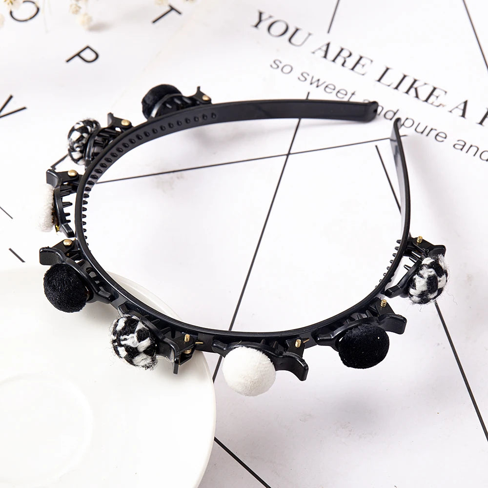 Double Layer Bands Clip Hairbands Fashion Plastic Braided Headband Knitting Women's Headwear Hair Accessories Pearl