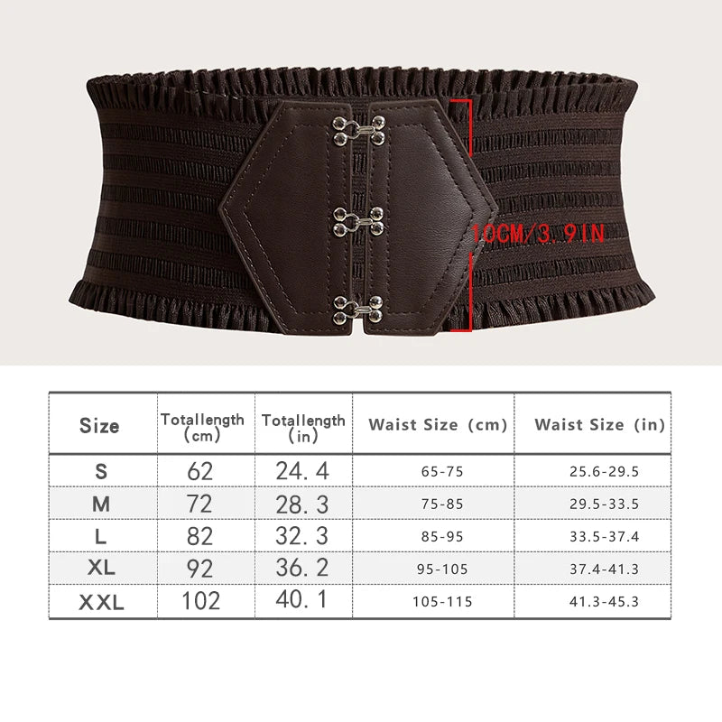 Vibrant Triple Buckle Elastic Waistband Ruffles Wide Belt - Elegant Decorative with Adjustable Strap