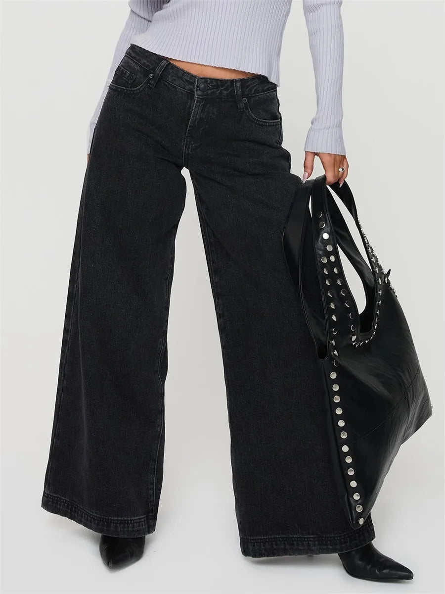 Women s High Waist Flared Jeans Vintage Wide Leg Denim Pants Casual Bell Bottom Trousers