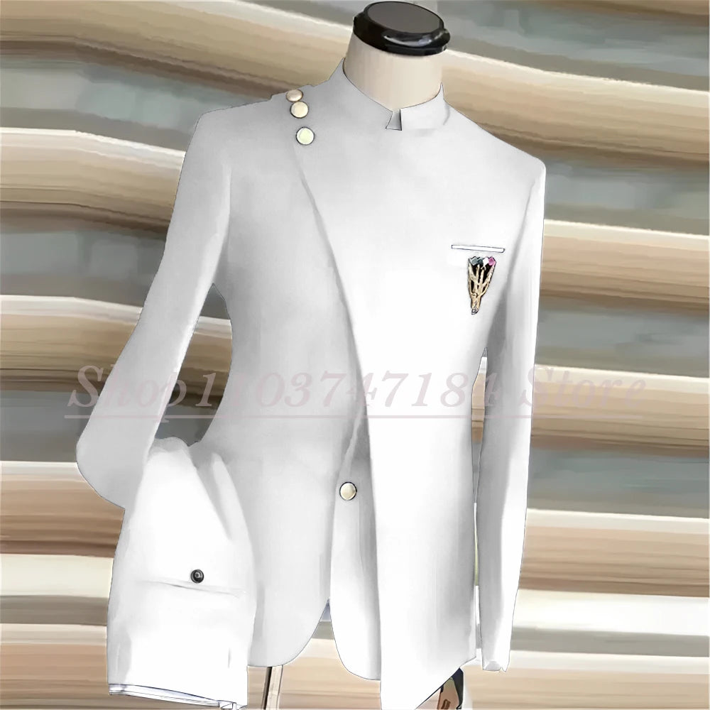 Men's Suits Single Breasted Stand Lapel Blazer  Formal Occasion Party 2 Piece Jacket Pants