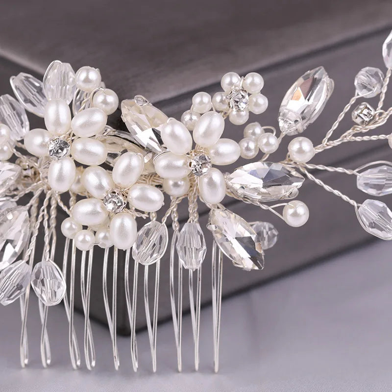 Crystal Rhinestone Flower Pearl Hair Comb Bridal Headband Hairpin Party Wedding Bridal Hair Accessories Jewelry