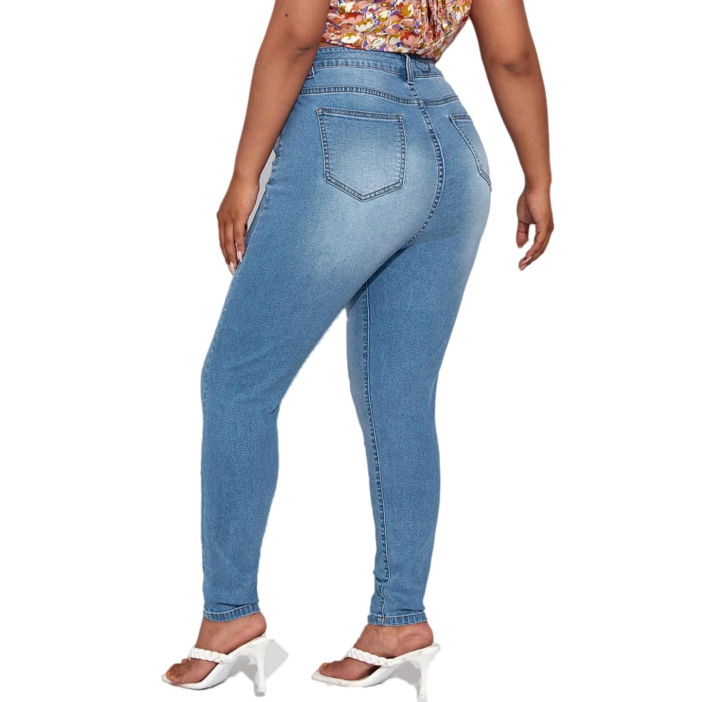 Plus Size Women Jeans  Full Length Denim Jeans High Waist High Stretchy  Denim Jeans