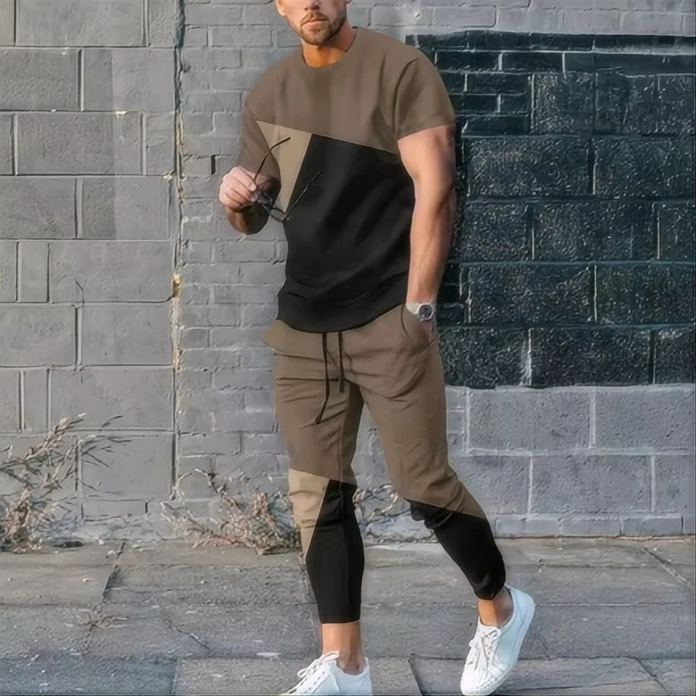 Summer fashion men's T-shirt suit sportswear 3D printed sportswear short sleeved T-shirt long pants street wear 2-piece set