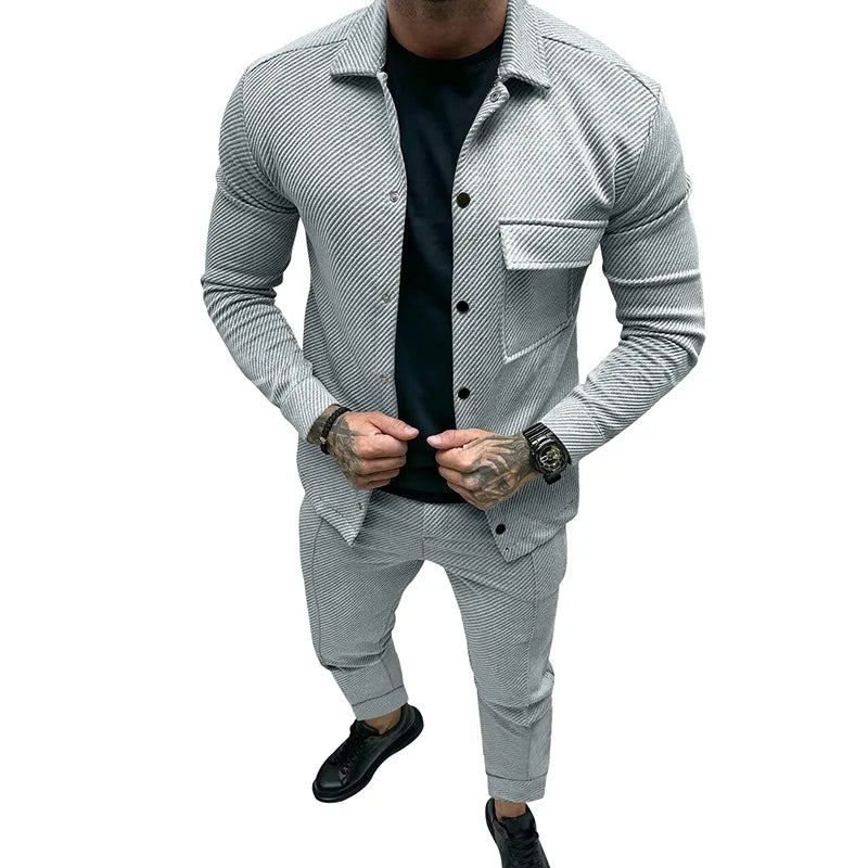 Amazon heavy twill jacket casual pants men's new solid color two-piece suit