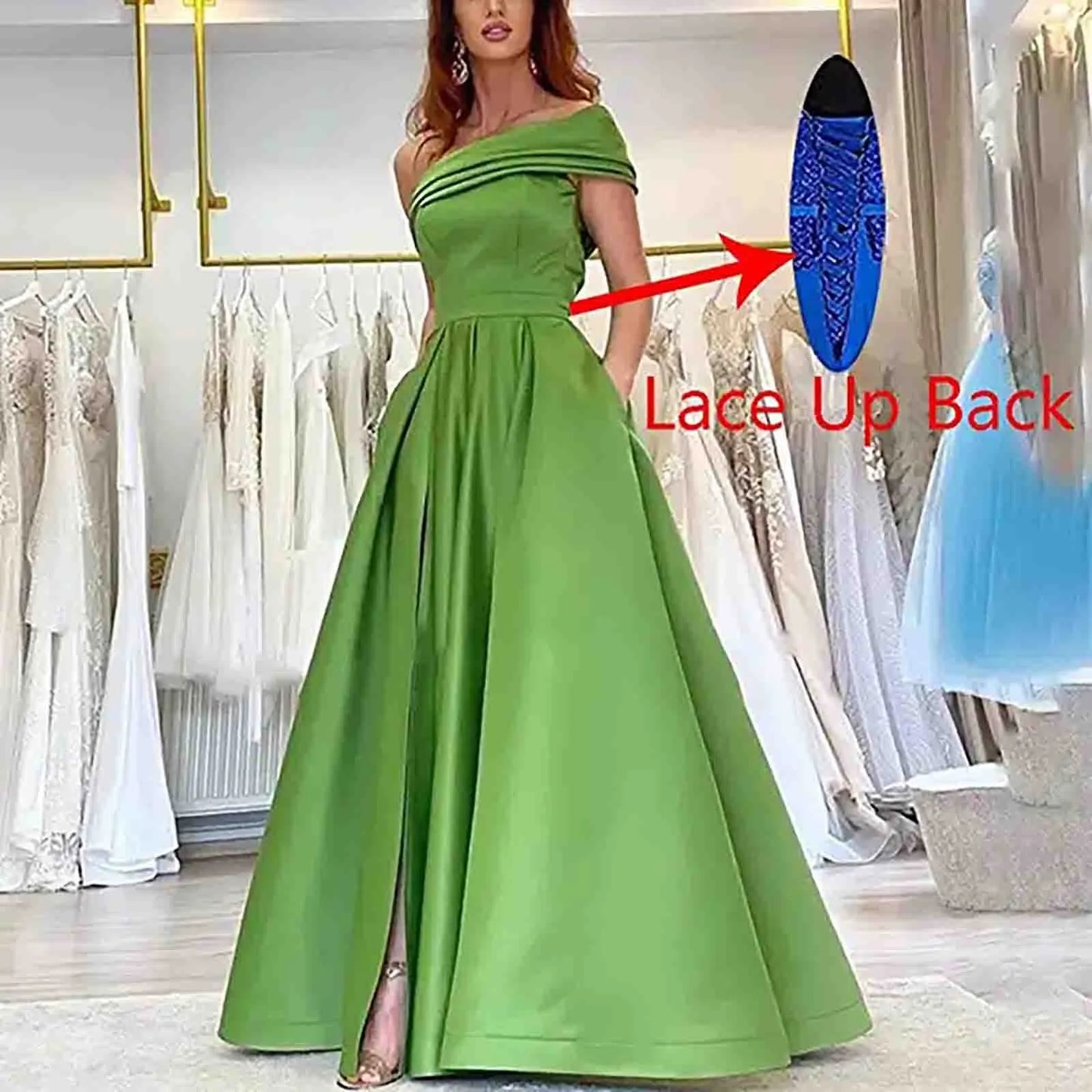 Sexy Strapless Satin Evening Dress for Women Luxury and Elegant One-shoulder Dress High Slits