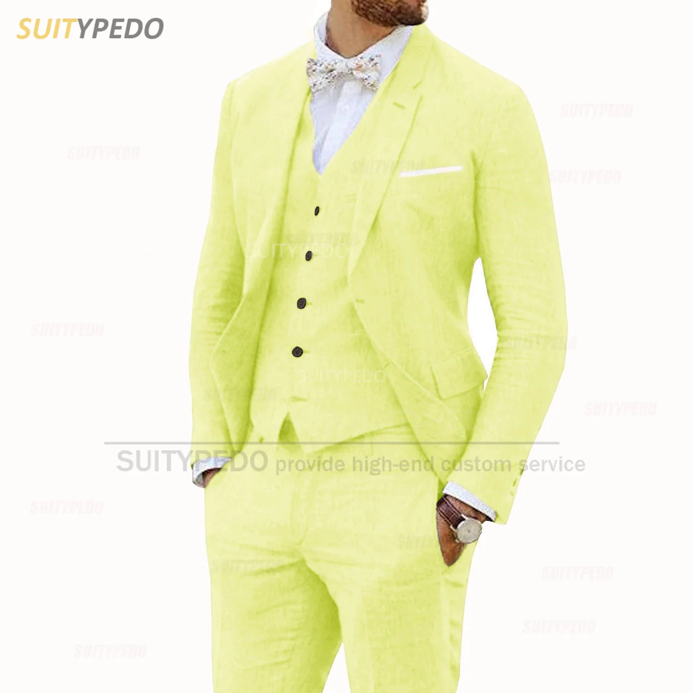 Linen Suits for Men 3 Pieces Casual Slim Fit Suit Blazer Vest Pants Set Formal Prom Wedding Tuxedos for Groomsmen Best Man