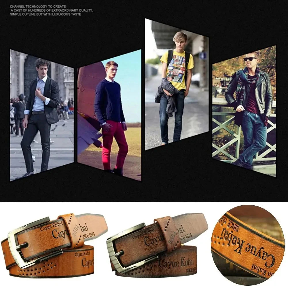Leather Belt Letter Print Luxury Classic Buckle Business Cowboy Vintage Waistband Alloy Belts
