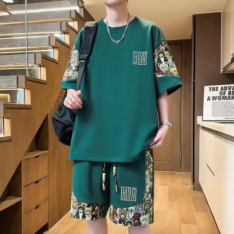 T-shirts + shorts summer fashion Sportswear shirts Men's Casual Sets Male Fashion shirts and shorts full size M-5XL