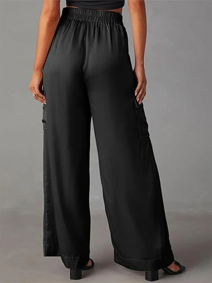 High Waisted Cargo Pants for Women Casual Loose Fit Wide Leg Trousers with Elastic Waistband and Multiple Pockets Stylish