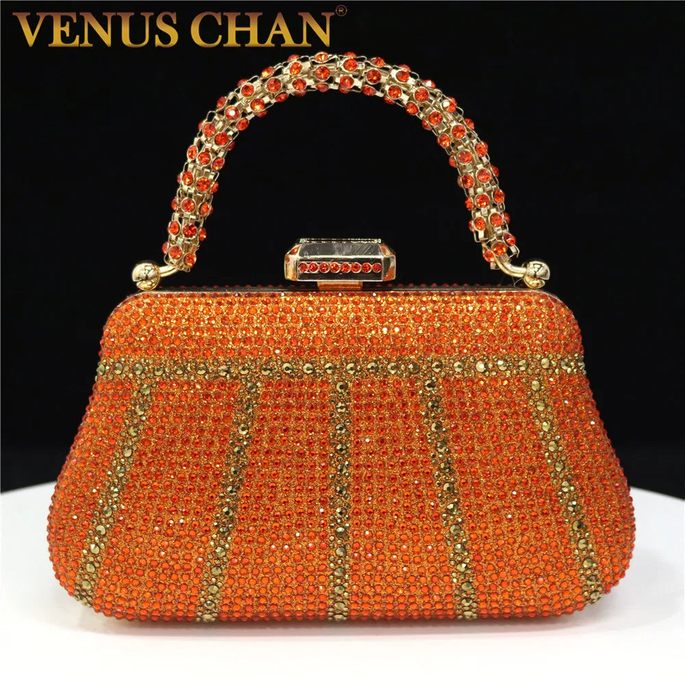 Popular In Exquisite Evening Bags With Diamond Design Fashion Handle Clutch Rhinestone Embellished Long Chain Bag