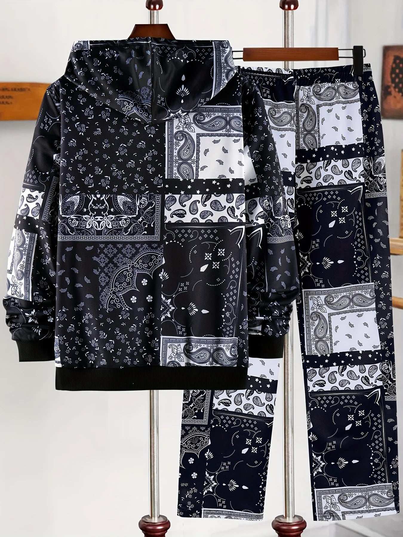 Large Men's 3D Digital Creative Simple Printed Hoodie Set Men's Clothing Thickened and Velvet Hoodie