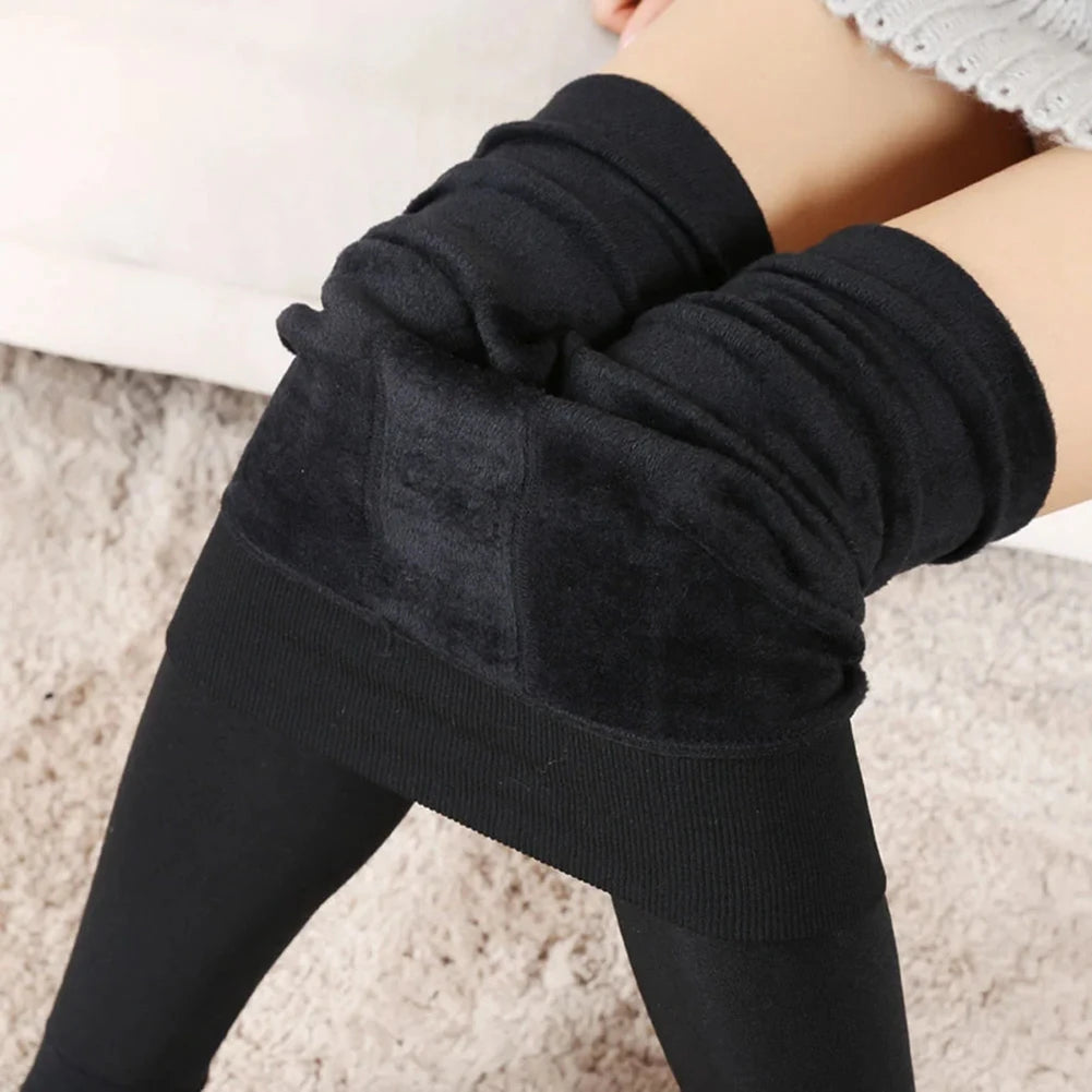 Autumn Winter Thick Warm Fleece Lined Leggings Solid Color High Waist Stretchy Thermal Pants Skinny Tights Pantyhose