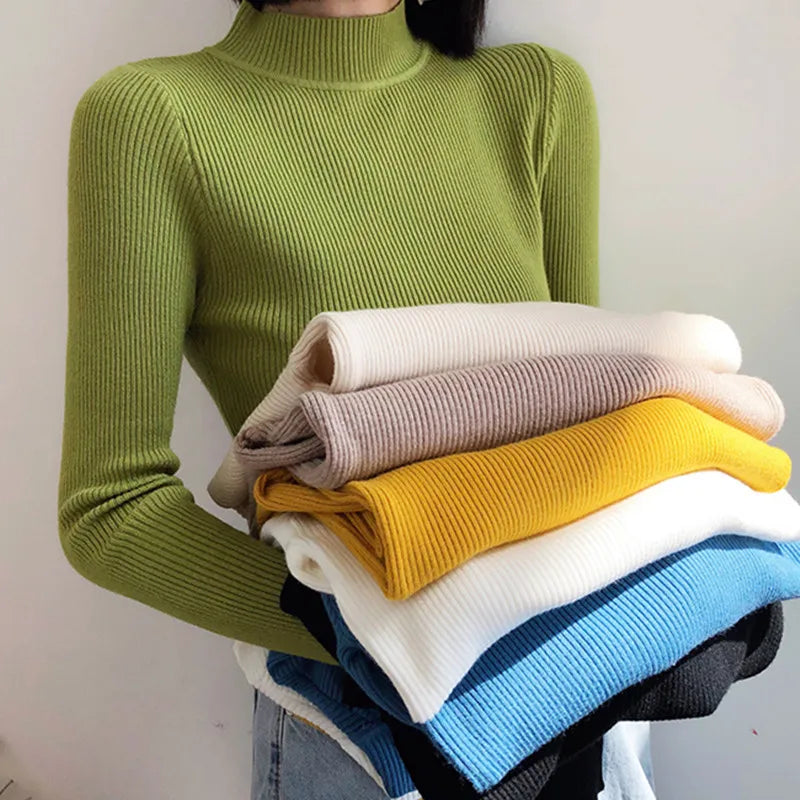 Women's Turtleneck Sweater Knitted Soft Pullovers cashmere Jumpers Basic Solid Soft Sweaters Women Autumn Winter Casual Top