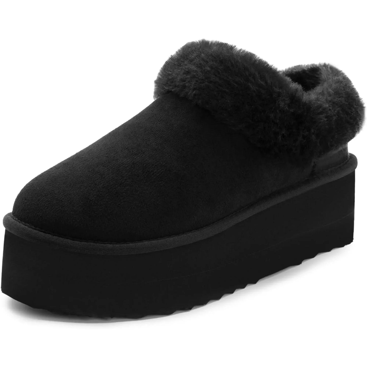 Platform Slippers Fluffy House Slippers For Indoor And Outdoor Short Ankle Boot Fur Lined Clog Slippers