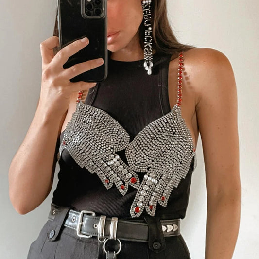 Palm Top Crystal Bikini Bra Lingerie Jewelry  Rhinestone Chest Body Chain
