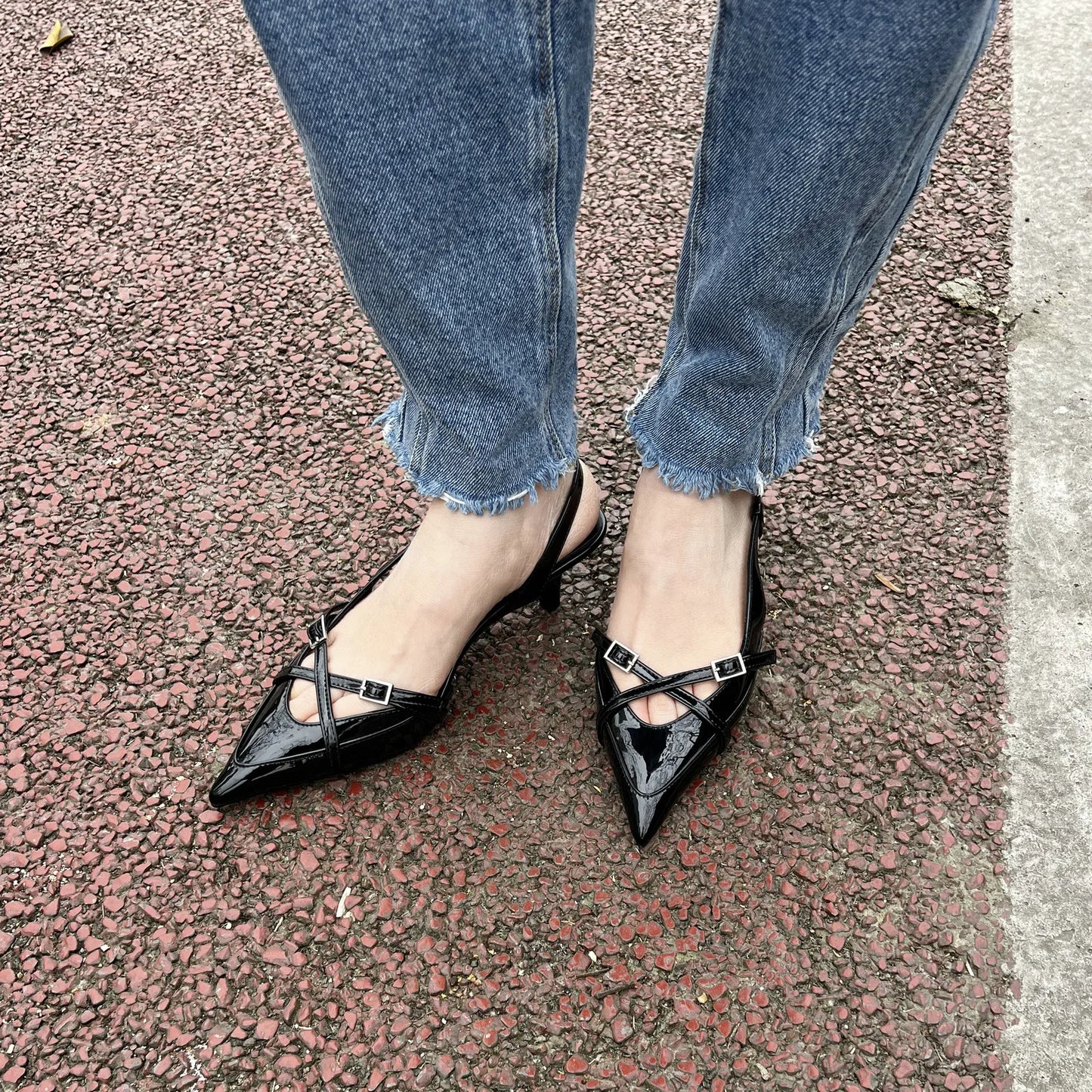 Sexy Women's High Heels Pumps Shoes Sandals Slingbacks Patent leather Pointed Toe Party Wedding Shoe Office Black