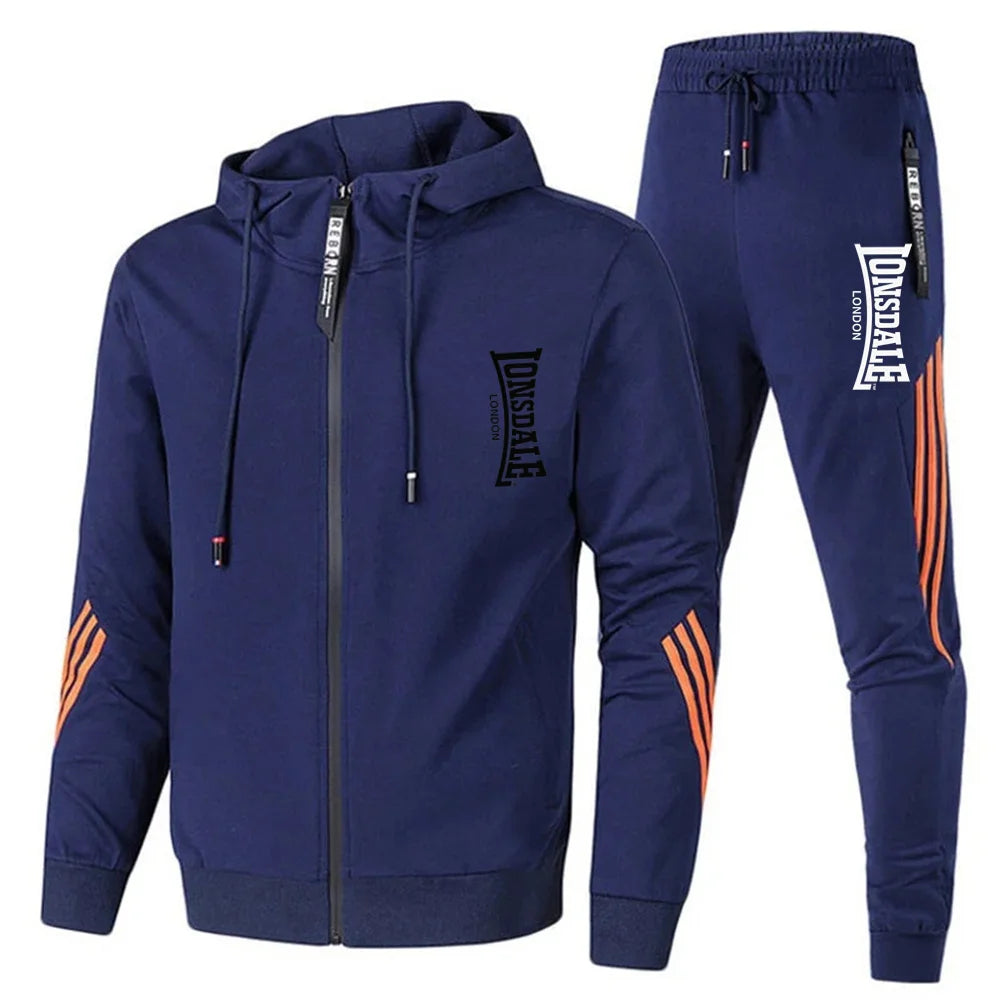 Men's Printed Long-sleeved Fitness Spring And Autumn Hoodie Sports Jacket + Pants Suit Drawstring Sports Suit Zipper Clothes