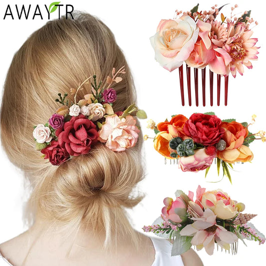 Flower Hair Comb Hairpin Bouquet Headdress Hair Combs Hair Accessories for Women Girls Floral Hairpins