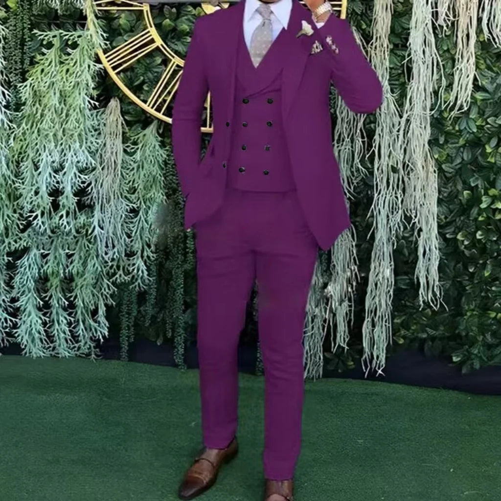 Men's slim-fit three-piece suit,Three-piece set of vest, blazer and trousers,Ideal for weddings, business and formal occasions