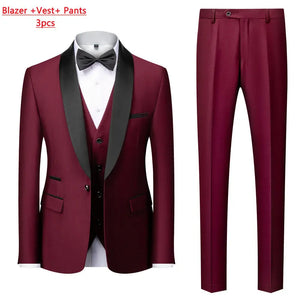 Men's Casual Business Have Smoking Suit High End Brand Boutique Fashion Blazer Vest Pants Groom Wedding Dress Party Suit