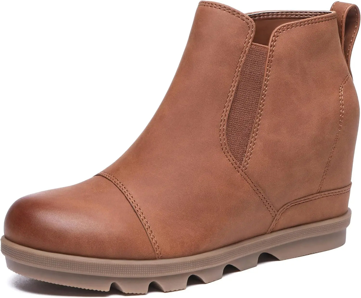 Wedge Ankle Boots Comfort Slip-On Waterproof Leather