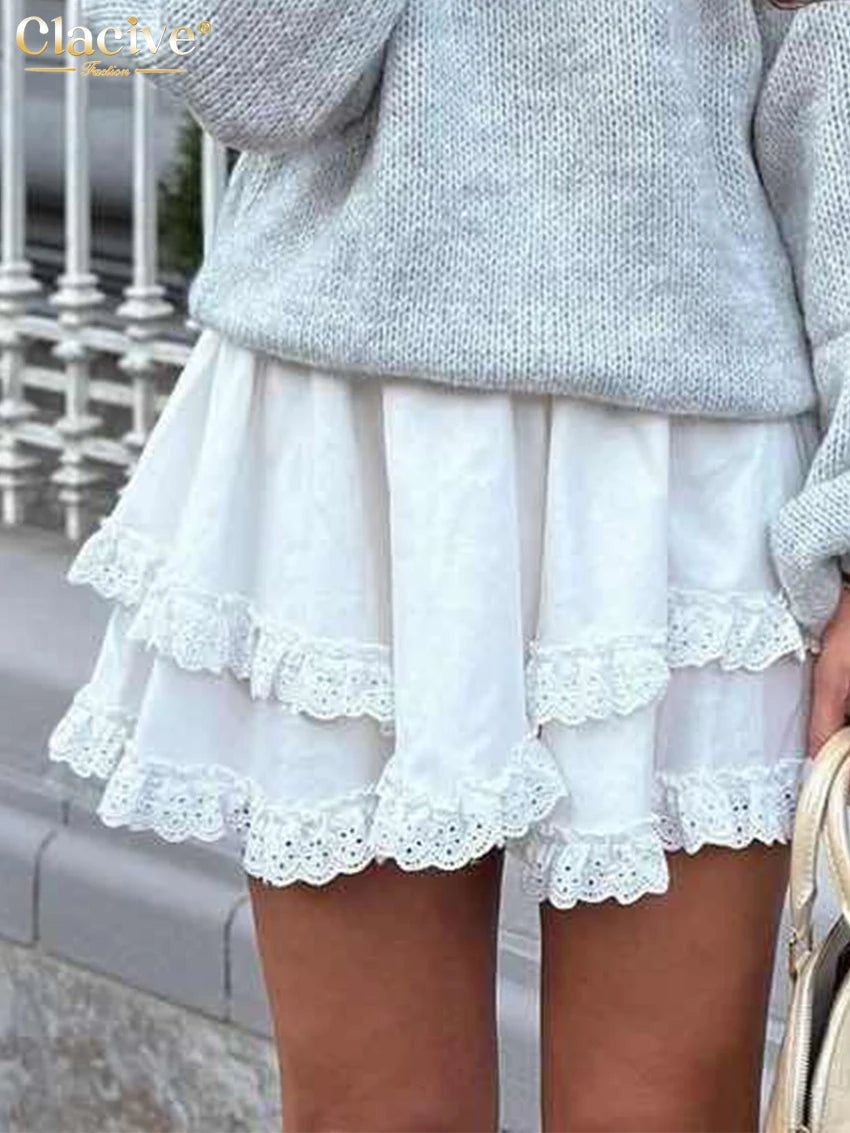 Casual Loose  High Waist Mini Skirt Pleated Skirt F