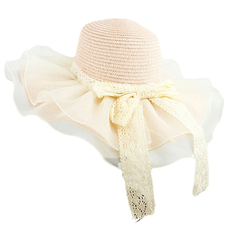 Fashionable Women s Wide Brim Straw Hat with Mesh Patchwork Design for Sun Protection at the Beach and Outdoors