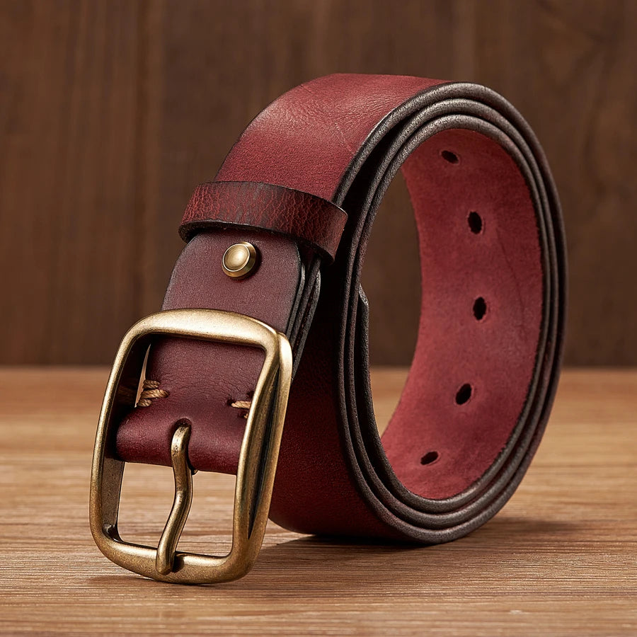 Thick Cowhide Copper Pin Buckle  Genuine Leather Belt Casual  Retro