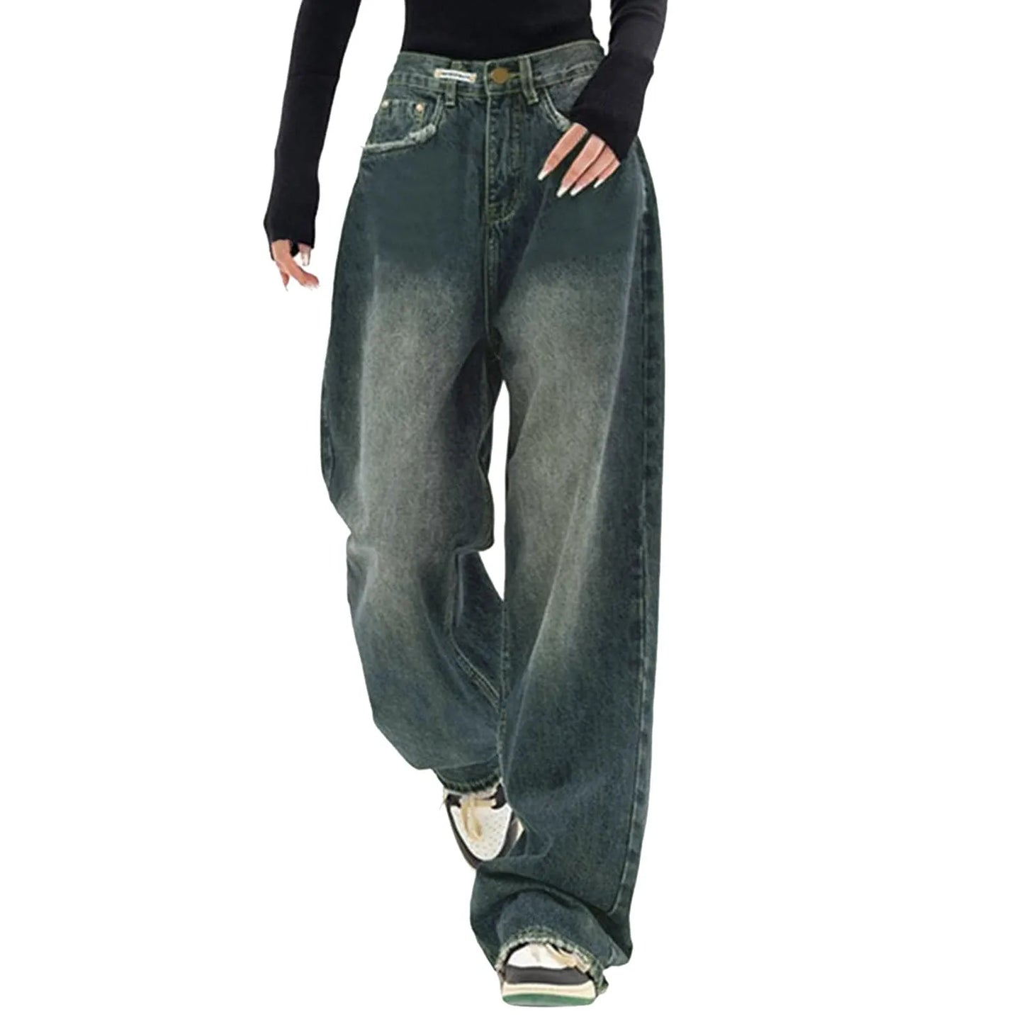 Streetwear Fashion Vintage Denim Jeans Women Baggy Jeans Trousers With High Waist Loose Straight Leisure Trousers