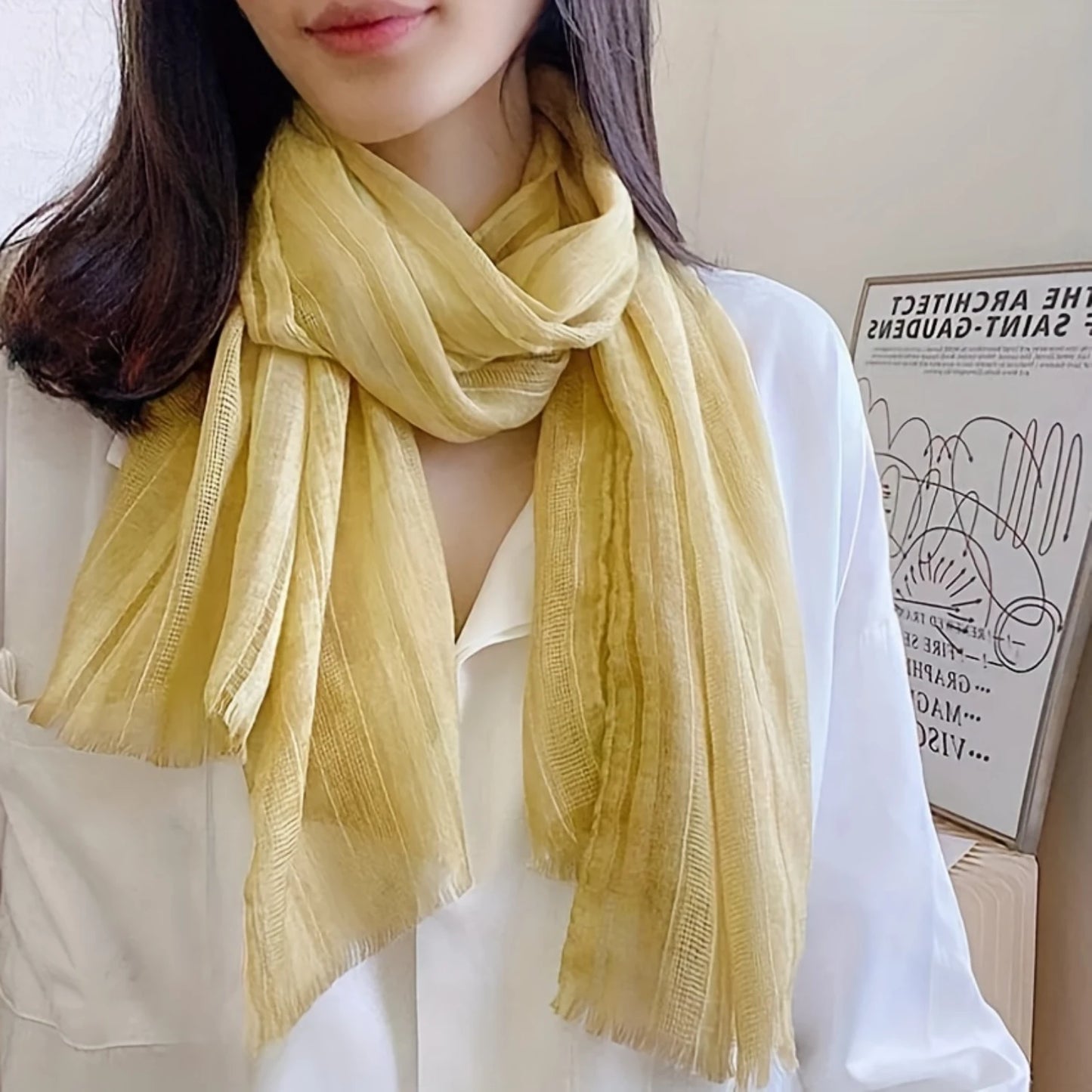 Versatile Women's Thin Breathable Gauze Scarf: Solid Color Sunscreen Shawl, Spring Summer Windproof Style