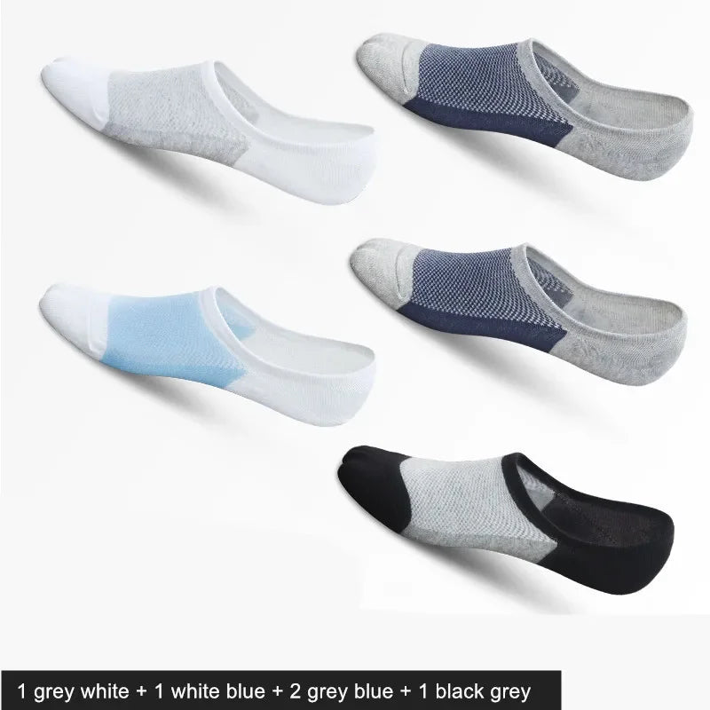 5 Pairs/pack Man Style Mesh Breathable Short Socks Male Sweat-absorbent Silicone Cotton Socks Men's Invisible Socks