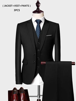 ( Jacket +Vest+ Pants ) Luxury Men's High-end Brand Solid Color Business Office Suit 3Pcs & 2Pcs Groom Wedding Party Suit Tuxedo