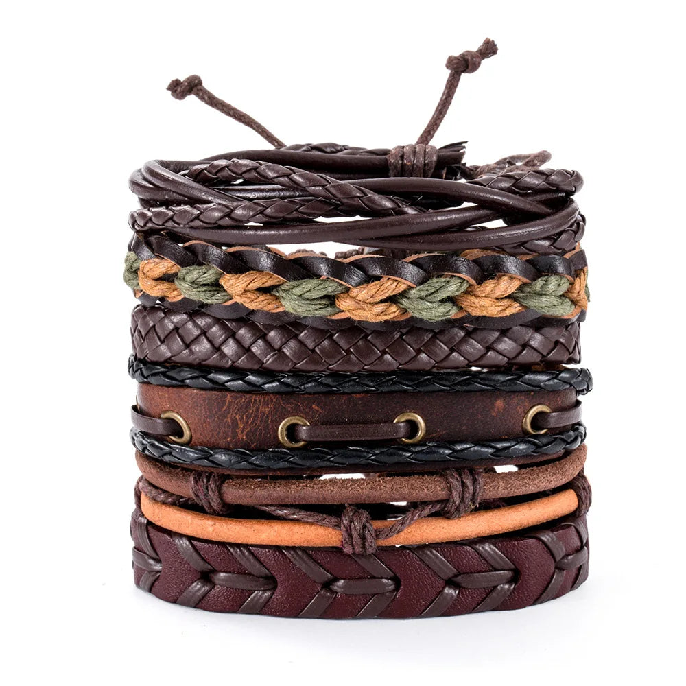 1 Fashion Bracelet Viking Bracelet For Men Hand Bracelets Woven Skull Hand Jewelry Adjustable Leather Set Bracelet