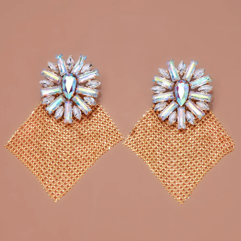 Exaggerated Rhinestone Metal Sequin Earrings  Geometric Dangle Earrings