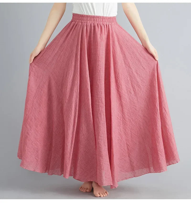 Cotton Linen Maxi  Casual Loose Long Skirt