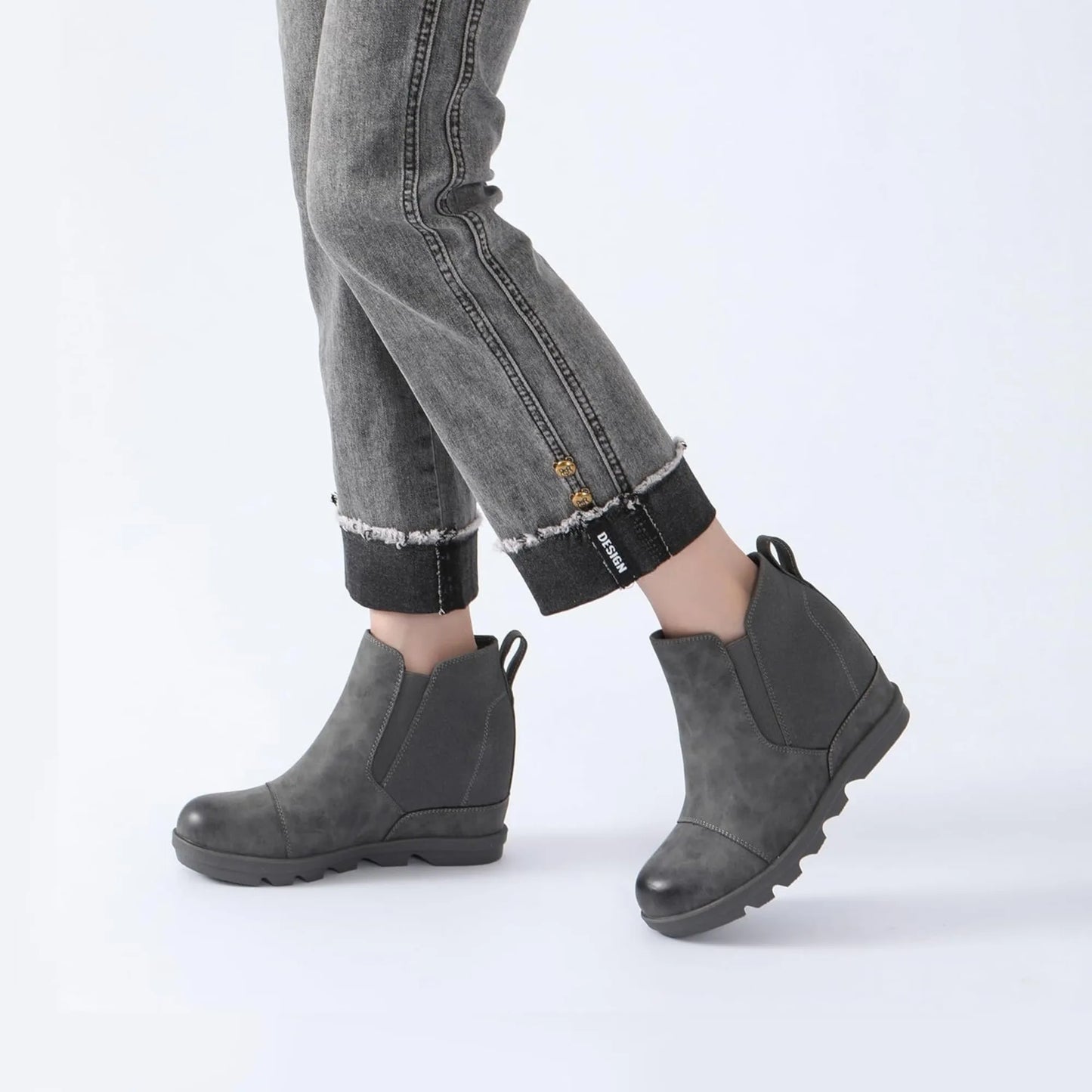 Wedge Ankle Boots Comfort Slip-On Waterproof Leather