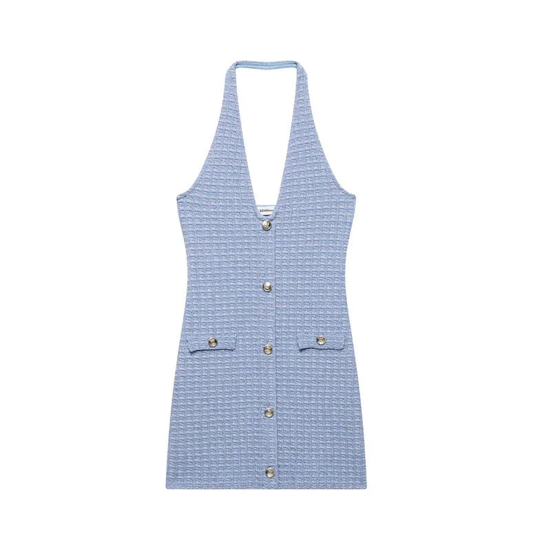 Elegant Knitted Women's Two Pieces Set Fashion Single-breasted Tube Top Hip Package Pockets Shorts Summer Casual Lady Suit