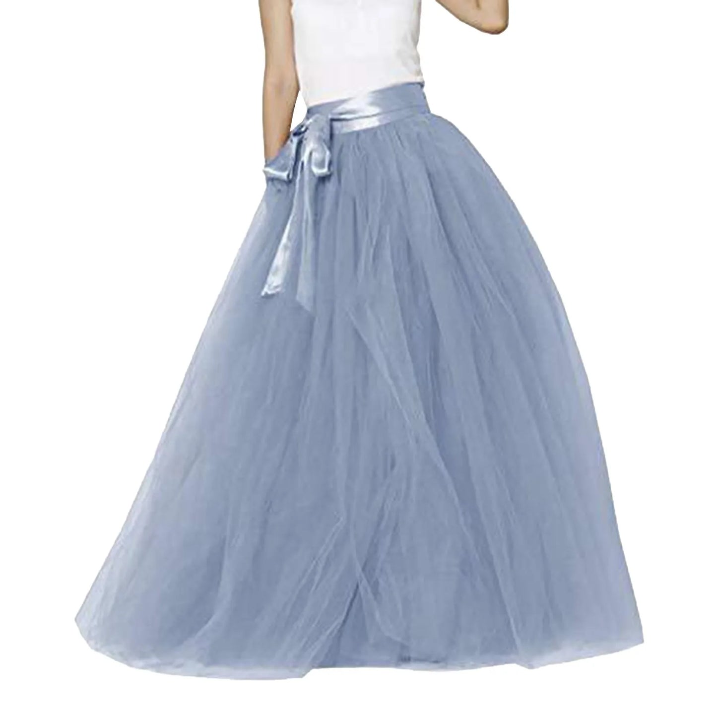 Women's Mesh Maxi Skirt Elastic High Waist Large Swing Long Skirt A Line Belt