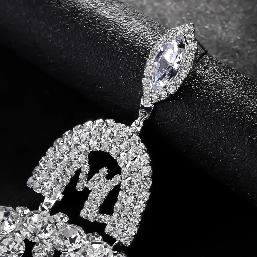 Exaggerated Rhinestone Water Drop Tassel Earrings Crystal Long Tassel Earring