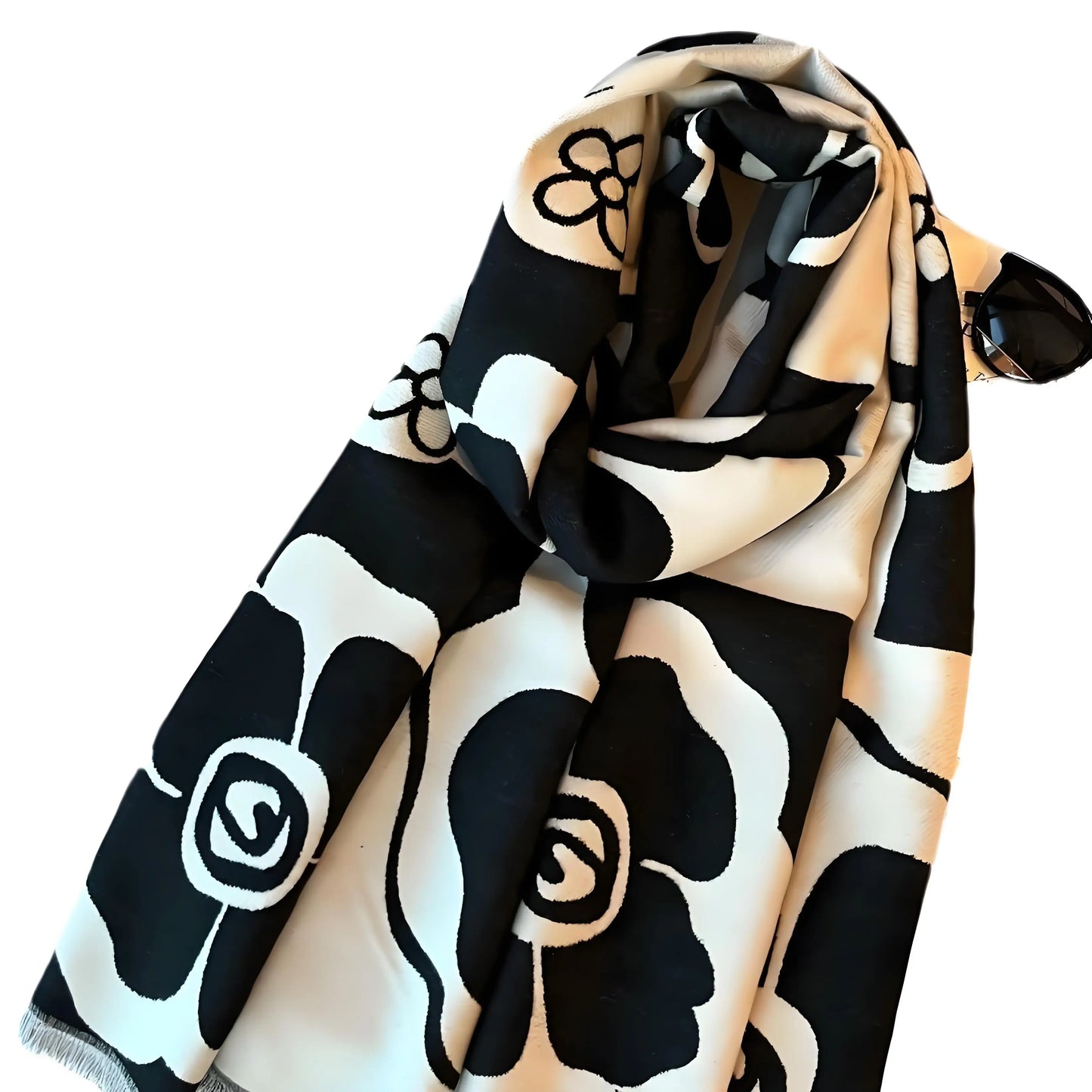 Luxury Women’s Shawl – Lightweight Black & White Scarf for Spring, Summer, Air-Conditioned Rooms, Elegant & Versatile