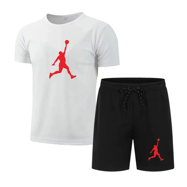 Men's casual fashion Summer mesh suit Men's quick drying Breathable sports suit Short sleeve T-shirt suit men's jogging suit