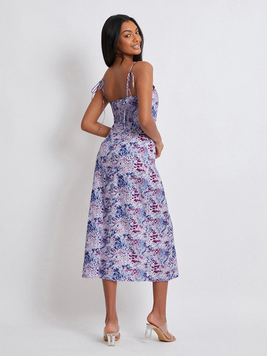Floral Sleeveless Dress  Spaghetti Strap  Long Dress