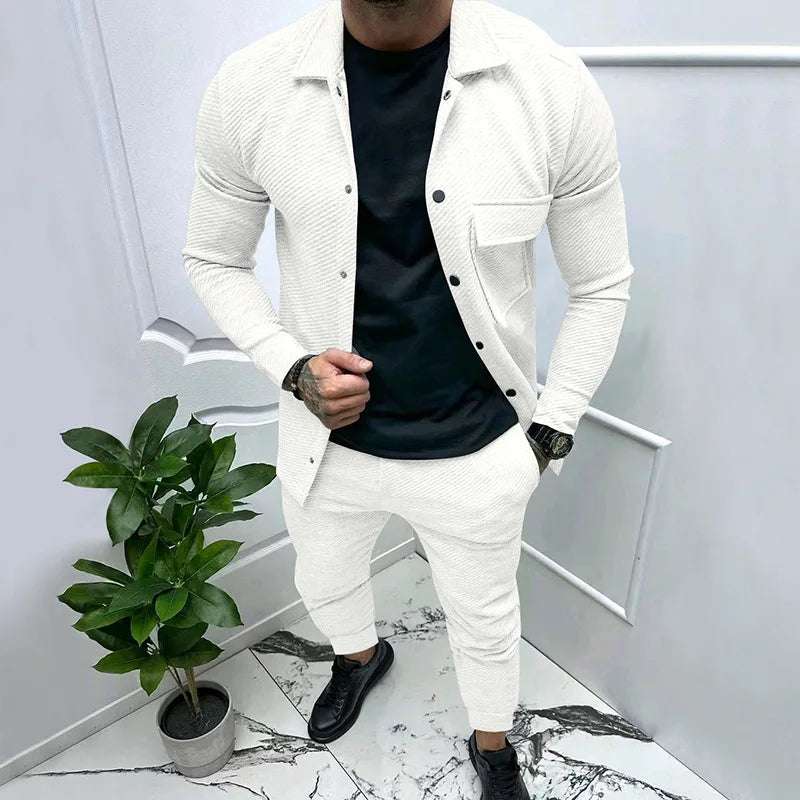 Amazon heavy twill jacket casual pants men's new solid color two-piece suit