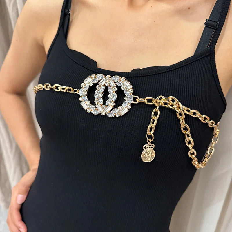 Designer Rhinestone Gold Circle Waist Chain Belt Female High-end Luxury Brands  Belts For Women Silver Waistband