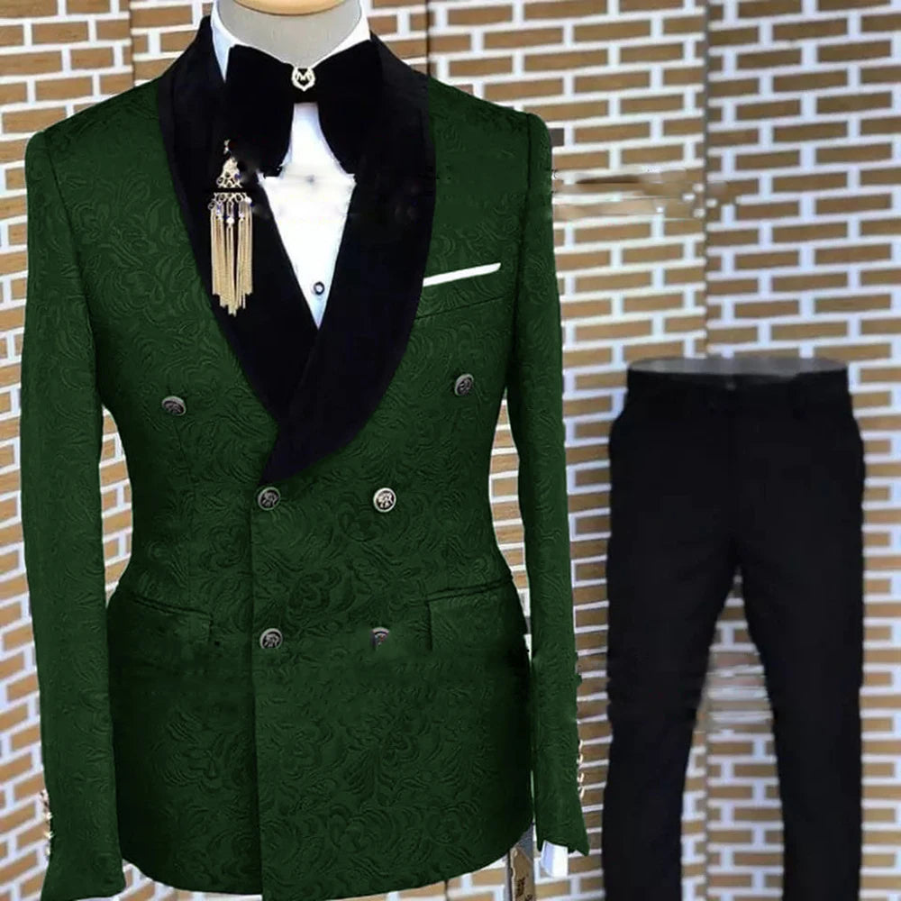 Gray Formal Suit for Men Floral Jacket Pants 2 Piece Set Tuxedo Elegant Men's Suit Handsome Blazer